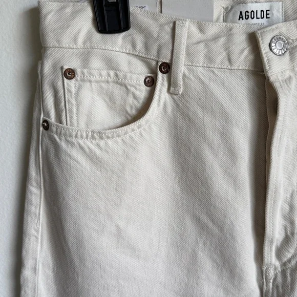 NWT Agolde 90’s Pinch Waist High Rise Straight Jeans in Color Drum Cream White - Picture 2 of 9